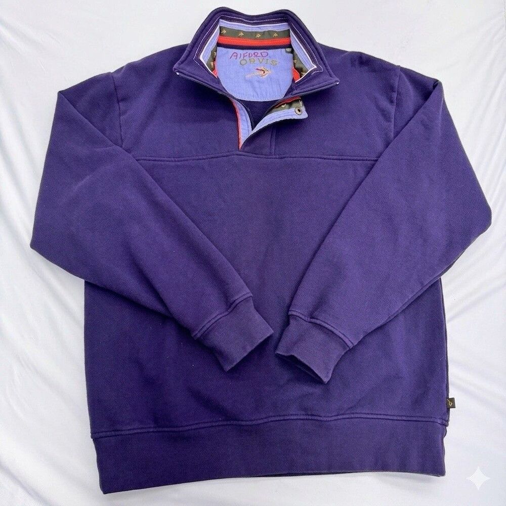 Vintage Orvis Fly Fishing Quarter-Zip Pullover Purple Sweatshirt Men's M Thick